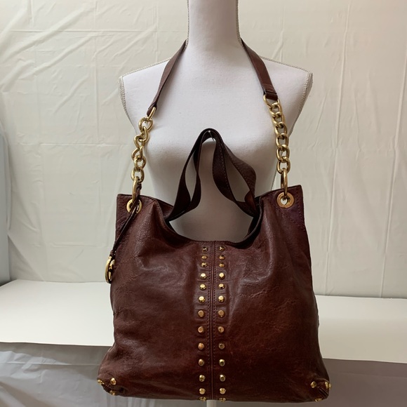 Michael Kors studded burgundy satchel/shoulder bag - Picture 2 of 8